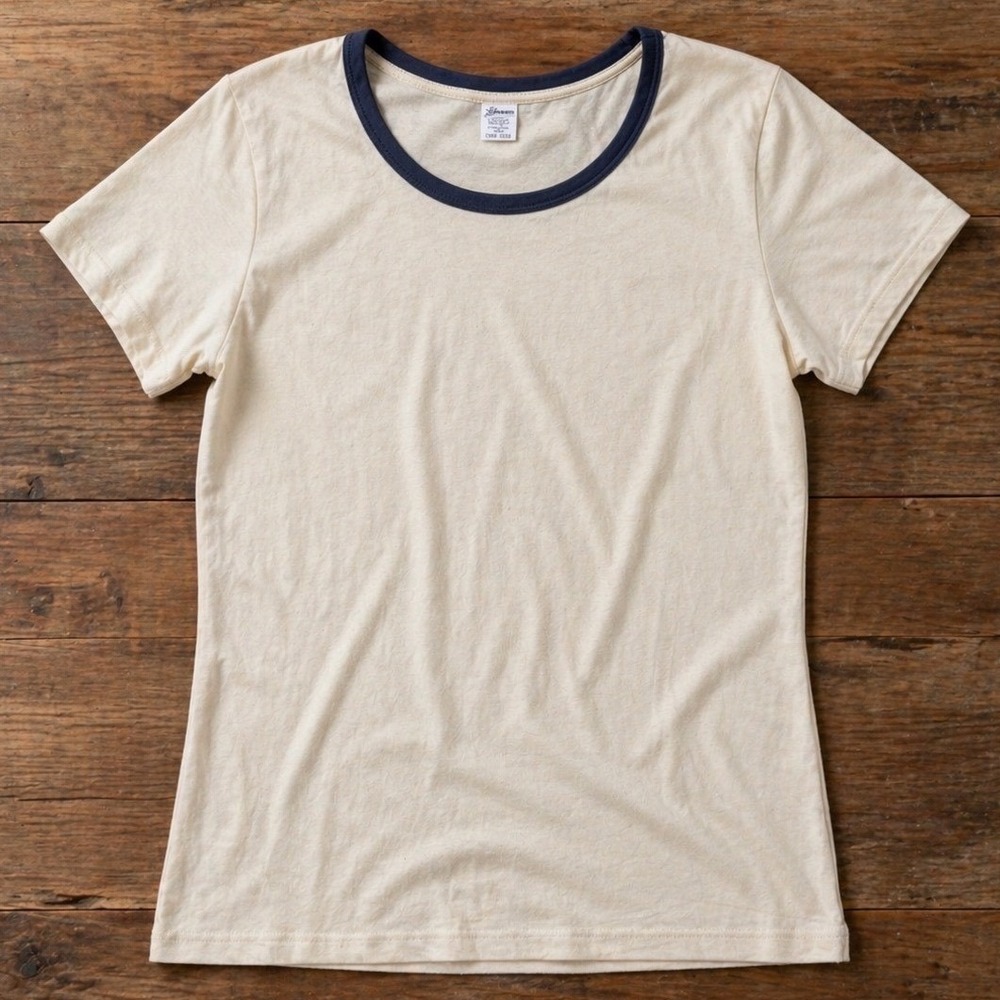 Vintage Garron Ringer Tee Women OS Cream Excellent USA Made Ribbed Cotton Top